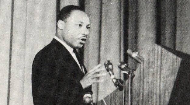 king giving Ghandi Lecture 1964 - Courtesy of the Howard University Archives